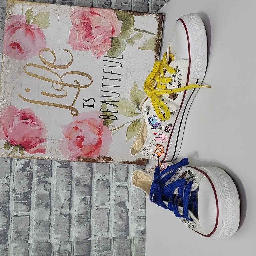 White BT21 Line Friends Tennis Shoes Shooky Mang RJ Cooky Chimmy Tata Koya